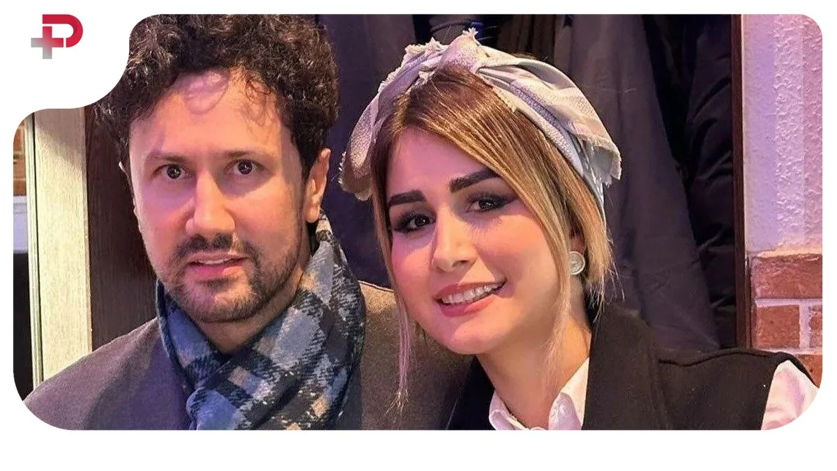 همسر شاهرخ استخری با دسته گل هم قد خودش؛ سپیده بزمی پور با استایل گورخری - تصویر شاخص